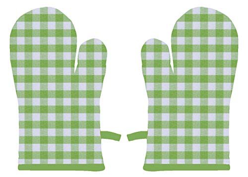Airwill 100% Heat Resistance, Checkered Designed Kitchen Oven Mitts (Gloves) (Green, Pack of 2)