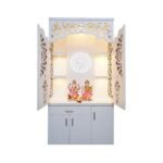 Alpine Willow 3X6 ft Wooden Temple I Mandir for Home I Pooja Temple I Corian Design Temple I Big Temple for Home I Temple for Office I Temple Decoration I Mandir for Home (Frosty White with Doors)