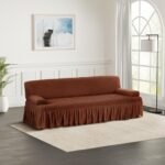 Amazon Brand - Solimo Bubble Sofa Cover with Skirt Polyester and Spandex Fabric | Three Seater (Brown)