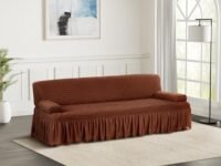 Amazon Brand - Solimo Bubble Sofa Cover with Skirt Polyester and Spandex Fabric | Three Seater (Brown)