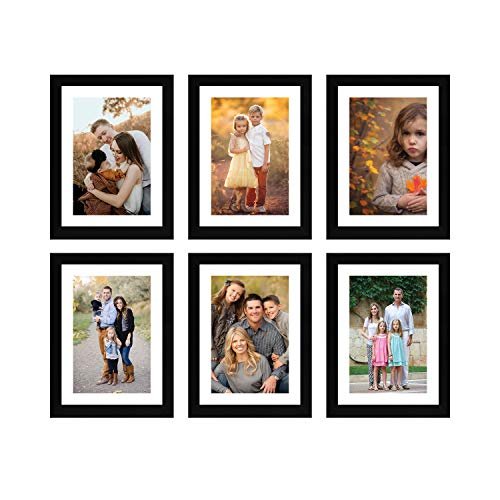 Amazon Brand - Solimo Set Of 6 Photo Frames With Mount Paper (6 X 8 Inch - 6), Black, Wall mount, Rectangular