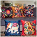 Amazon Brand - Umi Satin 250TC Cushion Pillow Covers, Multicolor, Set of 5 (16X16 Inches, Owl & Elephants)