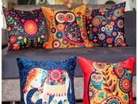 Amazon Brand - Umi Satin 250TC Cushion Pillow Covers, Multicolor, Set of 5 (16X16 Inches, Owl & Elephants)