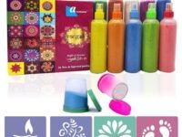 Ascension 10 Rangoli Powder Colors Bottles 4 Stencils and 2 Fillers Design Creativity Diwali Decoration Item Floor Rangoli Art Colours Rangoli Color Powder Rang for Navratri Pongal Pooja Mandir Decor