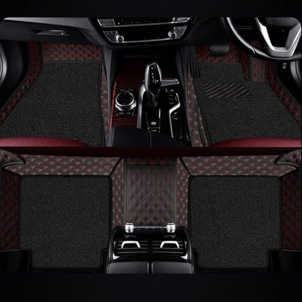 AutoClow Premium Vinyl 7D Car Mat Full Set For Maruti Suzuki Brezza (Model-2015-2021) || Luxury Double-Stich 7D Floor Mat Complete Set || 100% Waterproof And Washable || Color : Black-Red (Design-1)
