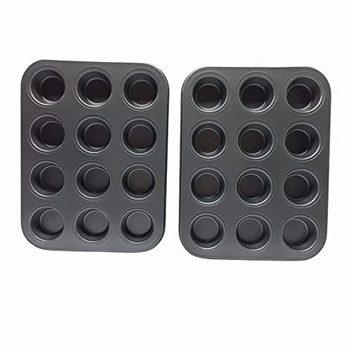 Bake Bully Muffin Tin Tray 12 Slot Mini Midi Shape, Cupcake Mould For Microwave Oven,1 Cup Size : 4.5 X 4.5 X 2Cm(2Pcs), Black