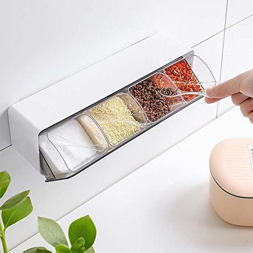 Brijshi Multipurpose Wall mounted spice storage box Seasoning Masala Spice Rack Shelf With Cover And Spoon Self Adhesive Wall Hanging masala container organizer for kitchen, hotel, restaurants