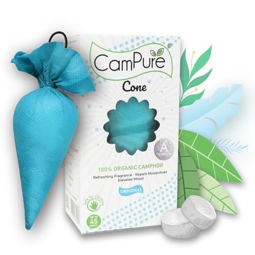 CamPure Camphor Cone (Original) Pack of 2-100% Organic | Air Freshener for Car, Wardrobe, Office Cabin's, Drawers, Travel Bag & Bathroom