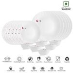 Cello Opalware Dazzle Series Lush Fiesta Dinner Set, 18 Units | Opal Glass Dinner Set for 6 | Light-Weight, Daily Use Crockery Set for Dining | White Plate and Bowl Set