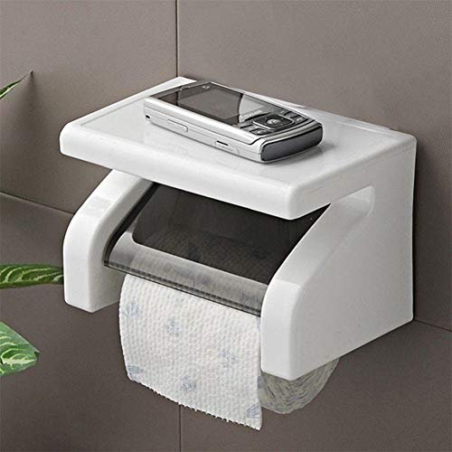 CoolBELL 1 Pc Plastic Toilet Paper Holder Tissue Roll Stand Box with Shelf Rack - White Color