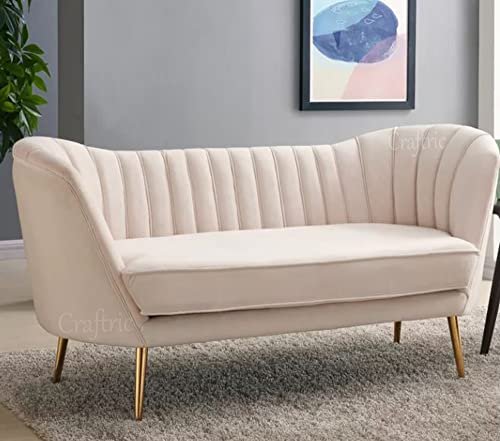 Craftric Loveseat Two Seater Sofa Flared Arm Loveseat 2 Seater Sofa for Living Room with Golden Steel Legs Two Seater Sofa for Home & Living Room in Beige Colour