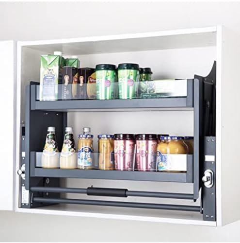 DBR Modular Kitchen Storage Rack Lift Basket Elevator Glass Finished Pull Down Two Tier Shelf Unit for Cabinet Width 60 CM (Dark Gray)