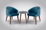 DaneWood Accent Chair Set of 2 | Barrel Chair with Velvet Fabric | Dining Chairs with Cushion for Living Room, Drawing Room, Bedroom & Office (Blue)