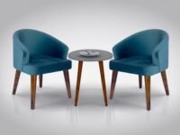 DaneWood Accent Chair Set of 2 | Barrel Chair with Velvet Fabric | Dining Chairs with Cushion for Living Room, Drawing Room, Bedroom & Office (Blue)