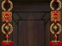 Divyakosh shubh labh for Door Entrance (1 Pair), Golden Side Door hangings,toran for Home Decoration, shubh labh Door Hanging, Door Tags, Diwali Shoon/Soohn/Shun for Home mandir