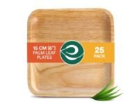 ECO SOUL [6 inch, 25-Pack] Areca Palm Leaf Square Plates | Disposable Eco-Friendly Biodegradable Like Bamboo Wood Plates | Party, Wedding, Event Plates (15 cm)