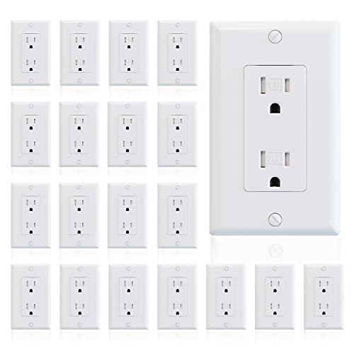 ELEGRP Decorator Wall Receptacle Outlet, Tamper Resistant 15 Amp Standard Electrical Wall Outlet, Residential Grade, Self-grounding, 125V, Wall Plate Included, UL Listed, Glossy White, 20 Pack