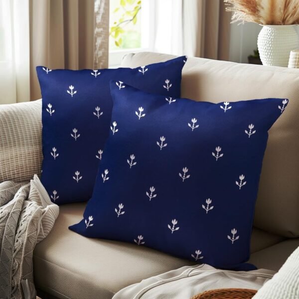 Encasa XO Cushion Covers (50x50 cm, 2pc Set) I Buti Navy Blue I Silver Foil Print on Heavy Soft Satin I Machine Washable I Many Sizes & Colors