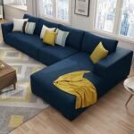 FURNY Minta 5- to 6-Person Sofa Fabric RHS Sectional L Shape Sofa Set (Blue)