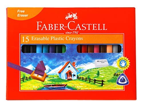 Faber-Castell Erasable Plastic Crayon Set - 70mm, Pack of 15 (Assorted)