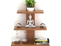 Furniture Cafe® Wooden Wall Shelves for Living Room | Wall Shelf for Home Decor Items | Floating Book Rack for Study Room, Office (3Tiers | Size- Standard | Colour- Teak Natural)
