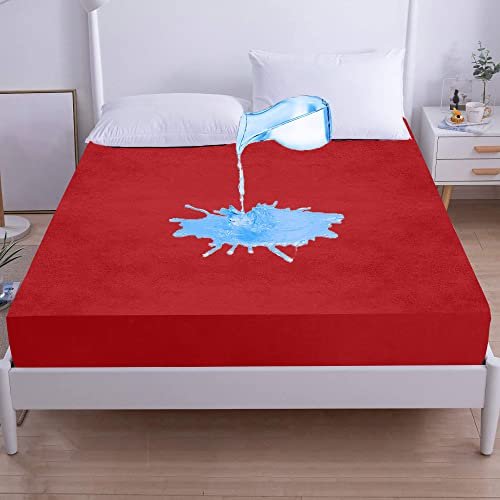 GADDA CO Cotton Feel Terry Ultra Soft Waterproof Mattress Protector - 72 * 48 - Twin/Single Bed - Maroon