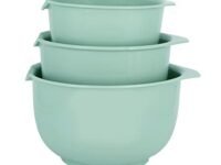 Glad Mixing Bowls with Pour Spout, Set of 3 | Nesting Design Saves Space | Non-Slip, BPA Free, Dishwasher Safe | Kitchen Cooking and Baking Supplies, Sage Green