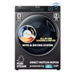 Haier 10.5 Kg 5 Star AI Drying System with Wifi Fully Automatic Front Load Washer Dryer (HWD105-B14959S8U1, Direct Motion Motor, I-Refresh, PuriSteam, Dark Jade Silver)