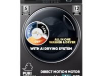 Haier 10.5 Kg 5 Star AI Drying System with Wifi Fully Automatic Front Load Washer Dryer (HWD105-B14959S8U1, Direct Motion Motor, I-Refresh, PuriSteam, Dark Jade Silver)