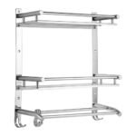 Hindware Bathroom Accessories 3-Layer Multi-Purpose Shelf | Made of Stainless Steel | Foldable & Convenient | Space Saving