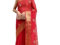 INDIAN WOMEN Shankar Suman Embroidered Bollywood Organza Saree With Unstitched Blouse Piece