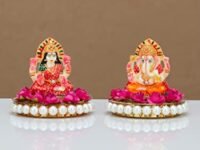 JH Gallery Recycled Material Laxmi Ganesh Idol Showpiece For Diwali Home Decoration Items - Lakshmi Ganesh For Diwali Puja, Multi Colour, Pack of 2