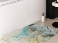 JUVIW Small Area Rug - 5 x 10 cm Bathroom Entryway Rug Non-Slip Blue Throw Rug Accent Distressed Rug Floor Carpet for Door Mat Kitchen Entry Laundry Rug Decor