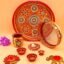 Jaipur Ace Karwa Chauth Traditional and Decorative Pooja Thali Set | Stainless Steel Thali Set | Lota, Kalash, Diya, and Bowls | Trafitional Poooja Thalis | Channi Lota Included (Pattern 10)