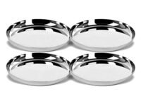 KC Stainless Steel Dinner Plate/Khumcha Plate/Thali Apple Shape Set of 4 Plates (Diamm. 27 Cms)