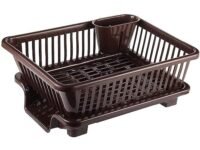 Kitchenwell Sink Dish Rack | 3 in 1 Large Durable Plastic Drainer Drying Rack Washing Basket with Tray | Dish Rack Organizers, Utensils Tools Cutlery | Brown, Pack of 1