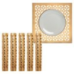 Kuber Industries Square Shape Placemat|PVC Soft leather & Designer Set|Anti-Slip & Easily Washable|Smooth Surface, Size 30 x 30 x1 CM, Pack of 6 (Gold)-CTLTC11346