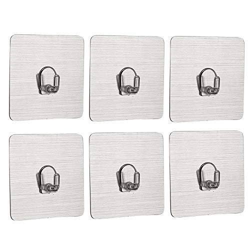 LUVINA Wall Hooks Utility Stainless Steel Hook for Towel Bathrobe Coats,Bathroom Kitchen Waterproof and Oil proof Nail Free Transparent Heavy Duty Wall Hook & Ceiling Hanger 6PCS