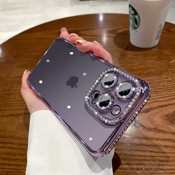 LuxuryKase Plating Glitter Diamond Transparent Shockproof Case for iPhone 13 Pro Max (TPU | Purple)