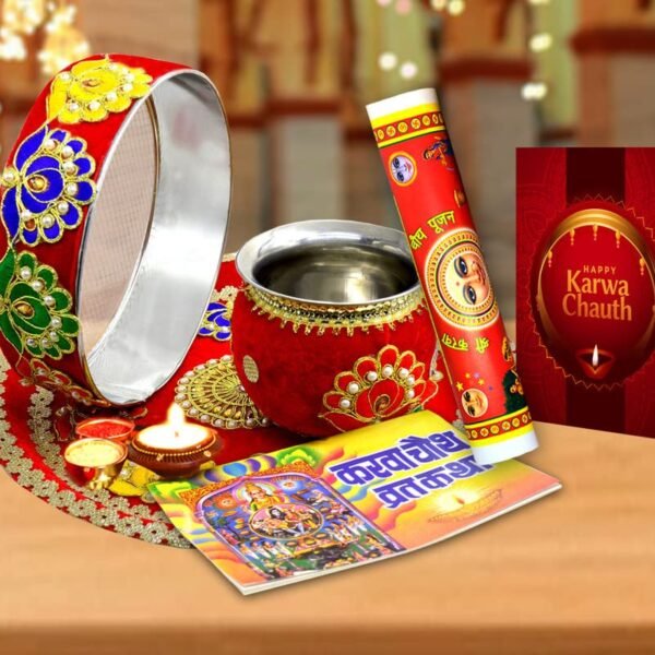 ME & YOU Karwa Chauth Pooja Thali Set for Women | Karwa Chauth Thali Decorated | Thali for Karwa Chauth Poojan (Set of 8)