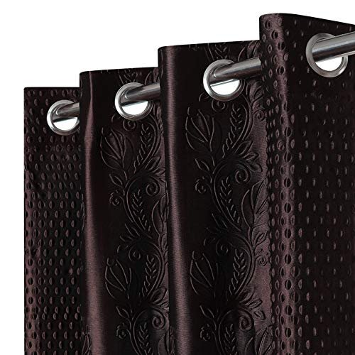 NESTPRIME Heavy Long Crush Floral Punching Design Curtains for Window Coffee 6 Feet || Set of 2