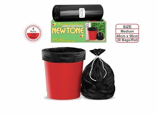 Newtone Premium Garbage Bags Size 19 x 21 Inches (Medium) 120 Bags (4 Rolls) Dustbin Bag/Trash Bag - Black Color