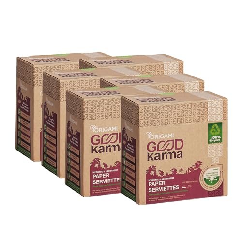 Origami Good Karma 1 Ply Unbleached Sustainable Tissue Paper Napkins - Pack of 6 (100 Pulls Per Pack, 600 Sheets)