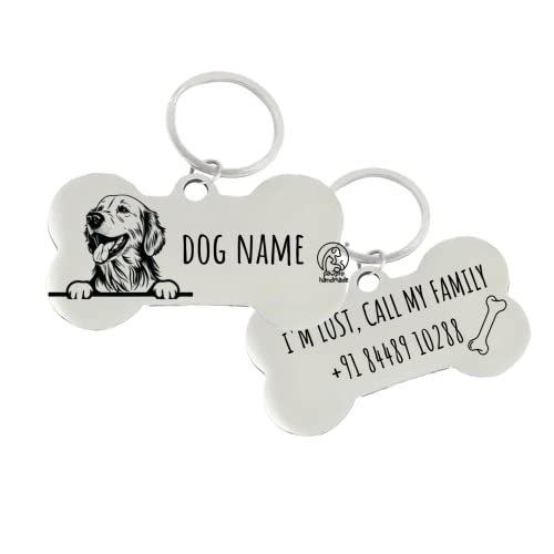 PAWPRO HANDMADE Customized Pet ID Tag Personalize Black Engraved Name Collar Tag with Breed face for Your Loving Pet Dog, Cat, Puppy, Horse Classic Bone Shape 50x32 MM Large