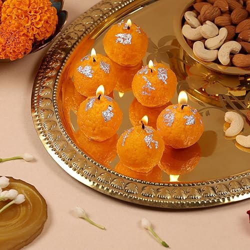 PROSPERRO LUMO by Parkash Candles Premium Ladoo Candle || Hand Poured || Motichur laddoo Candles || Decorative Candle 100% Paraffin Wax || Set of 6