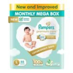 Pampers Premium Care Pants, Large size baby diapers (L), 88 Count, Softest ever Pampers pants