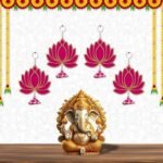 Perpetual Lotus Hangings for Home Decoration - Pack of 4 Velvet Handmade JhumkiLotus Toran Decoratives for Ganesh Chaturthi, Ganapati Pooja, Diwali, Festive Dcor for Door Entrance, Wall Hanging,