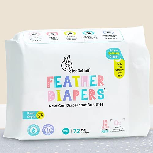 R for Rabbit XXL Size Baby Premium Feather Diaper for Baby 15+ kgs (72 Pack Offer)