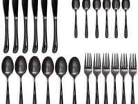 STAR WORK-Stainless Steel Black Flatware, Tableware Cutlery Set Include Knife/Fork/Spoon Utensils for Dinner and Tea, Dishwasher Safe (Pack of 24)