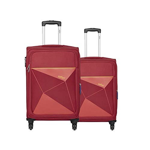 Safari Prisma 55 Cms & 65 Cms Small & Medium Polyester Soft Sided 4 Spinner Wheels Luggage/Speed_Wheel Suitcase/Trolley Bag-Red, 67 Centimeters